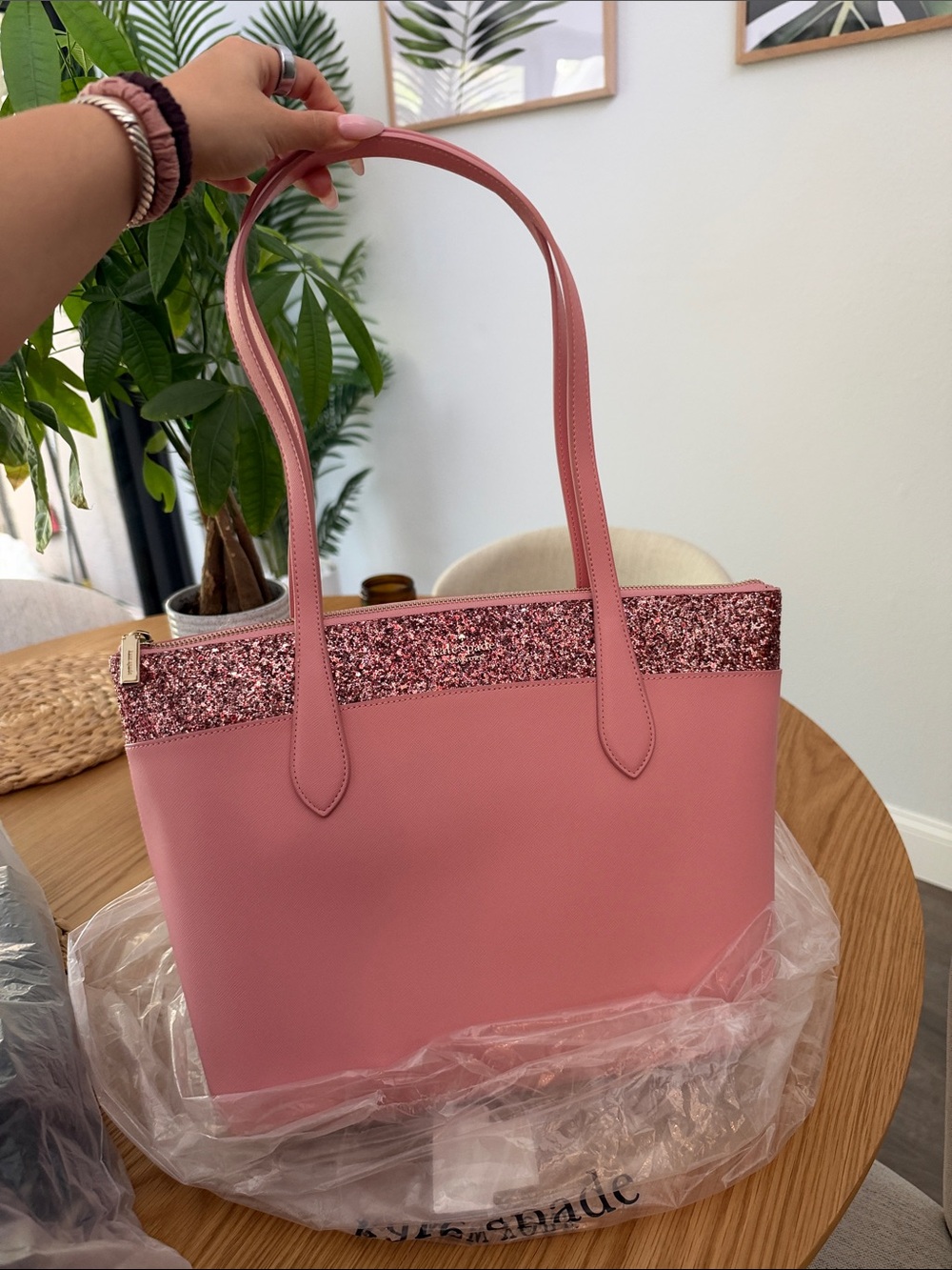 kate spade Pink Glitter-Trim Tote